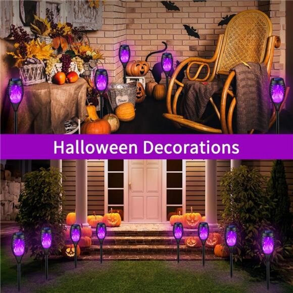 Purple Halloween Pathway Lights with Flickering Flame, 12Pack Solar Lights - Picture 2 of 7